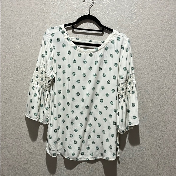 Loft Size M Women Pullover Blouse Top Tropical Flare 3/4 Sleeve Boho Vacation - Picture 1 of 8